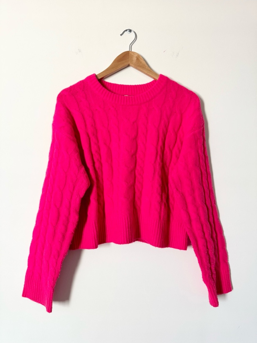 A New Day Cable Knit Cropped Sweater Hot Pink Size M